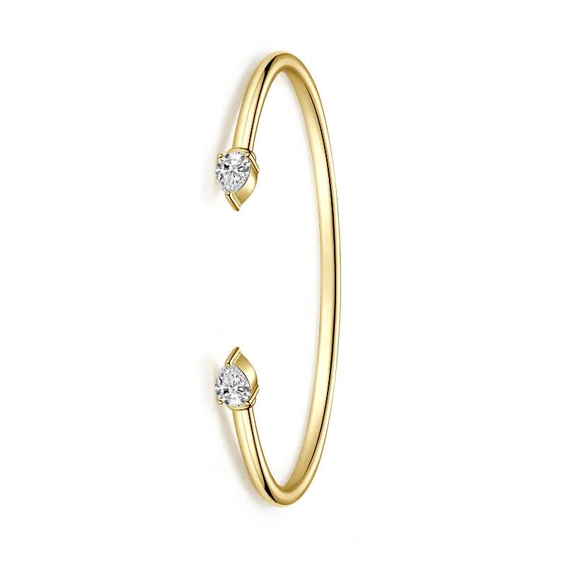 Simple 925 Sterling Silver Pear-shaped Cut 5x7mm 0.8ct Moissanite Open Cuff Bangle Flex Bracelet for Women with Certificate
