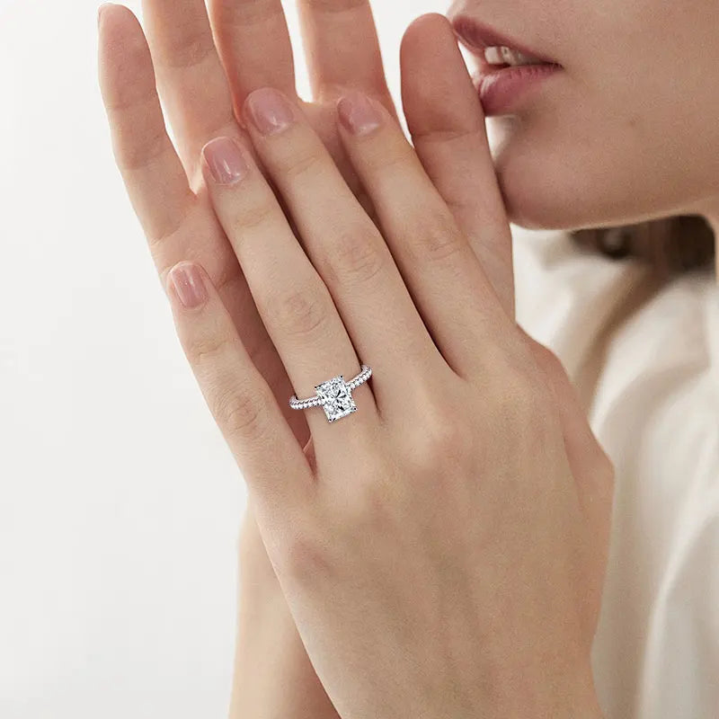 925 Silver 7x9mm 3.0ct Baguette Chamfered Fluted Radiant Cut Moissanite Ring Ladies Classic Engagement Ring for Women
