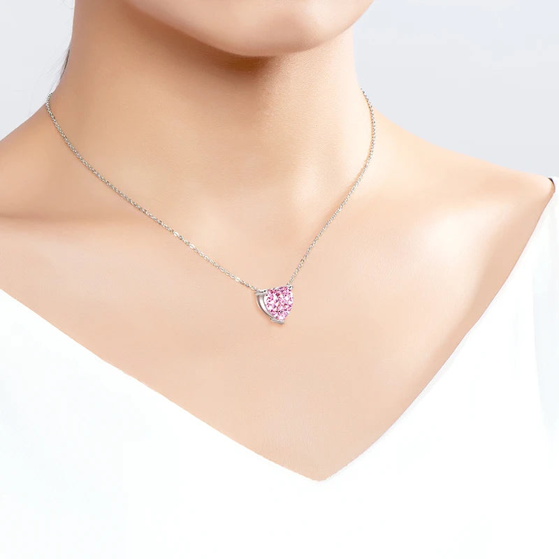 Pink Heart CZ Pendant Necklace