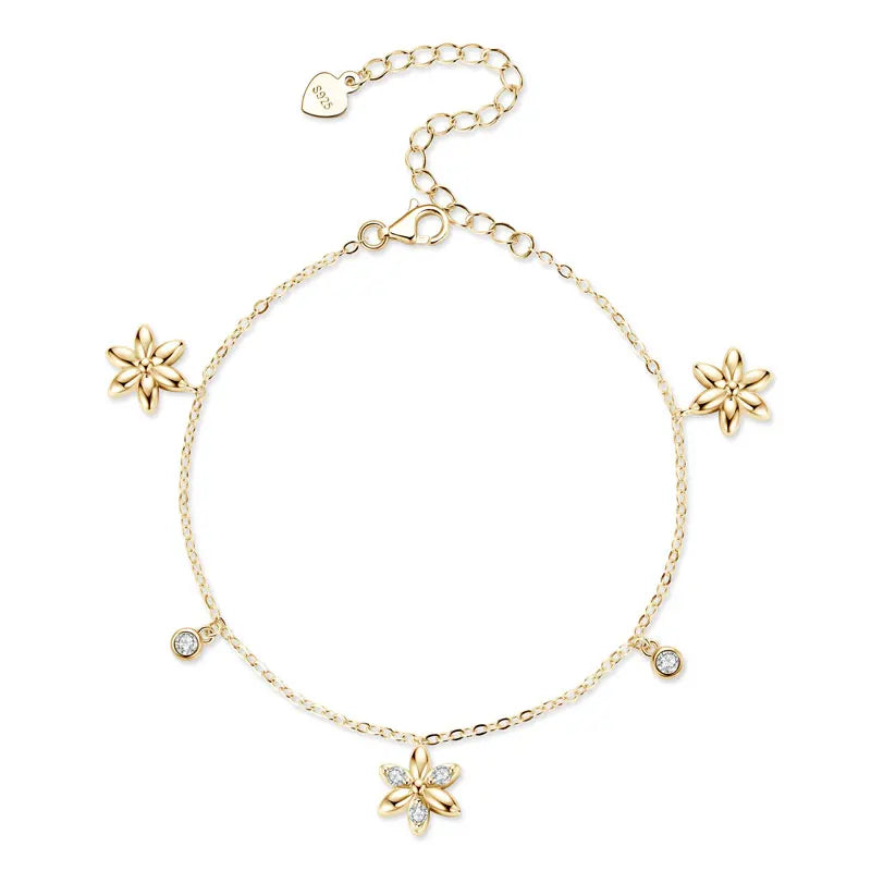 Adjustable Fashion Style S925 Silver Mossanite 2mm & 2.5mm Round Fine Flower Pendant VVS Moissanite Bracelet for Women Girls