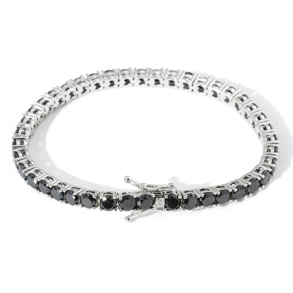 [US] in Stock 5MM Black Vvs Moissanite Tennis Bracelet Iced Out Round Brilliant Cut Diamond 925 Silver Tennis Chain