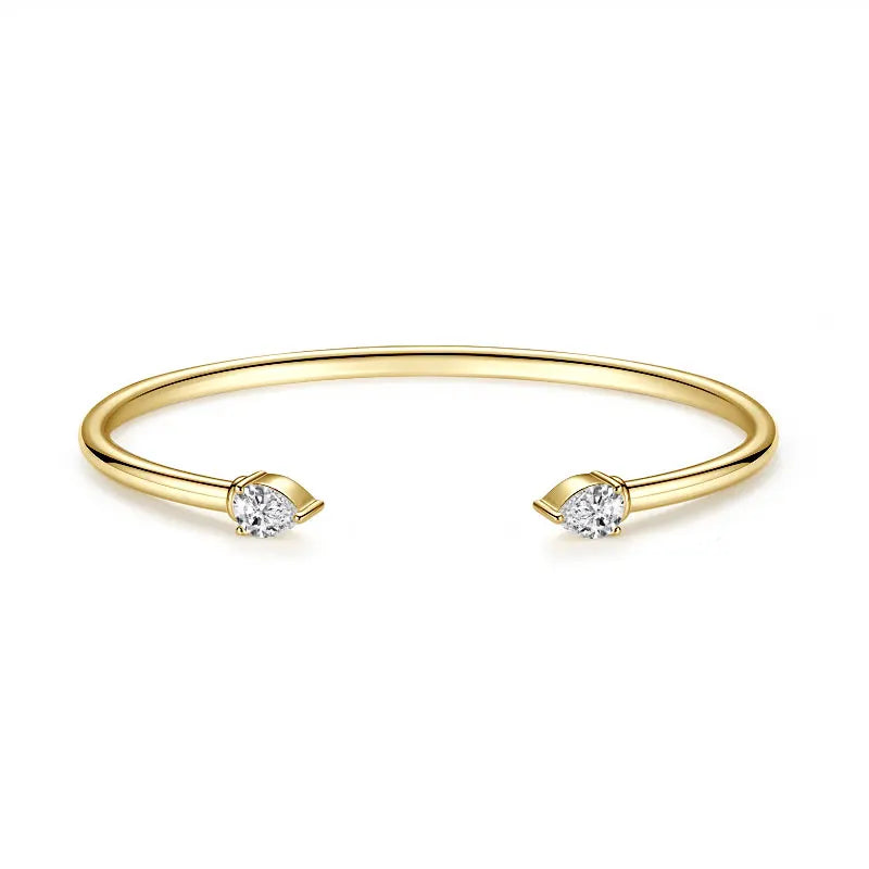 Simple 925 Sterling Silver Pear-shaped Cut 5x7mm 0.8ct Moissanite Open Cuff Bangle Flex Bracelet for Women with Certificate