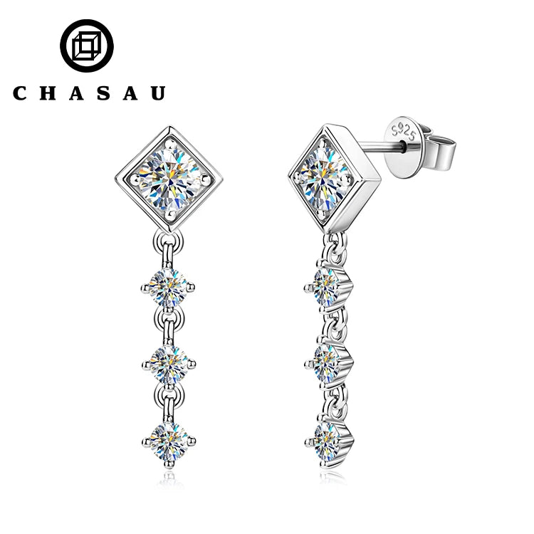 2023 Trendy Jewelry 100% Silver 925 Stud Certificate Sterling Silver 5mm 3mm D Moissanite Square Drop Earrings for Girls