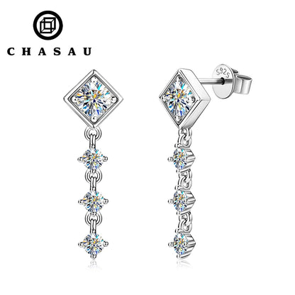2023 Trendy Jewelry 100% Silver 925 Stud Certificate Sterling Silver 5mm 3mm D Moissanite Square Drop Earrings for Girls