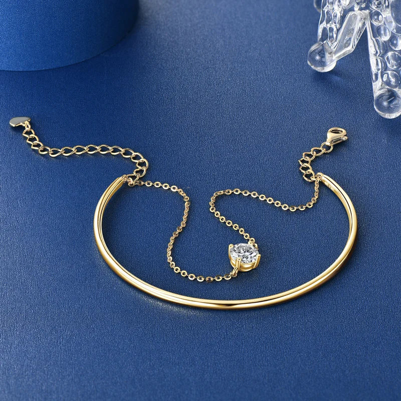 925 Sterling Silver Certified Jewelry EngagemenT 6.5mm 1CT Moissanite Four Claw Single Stone Bracelet Bangle