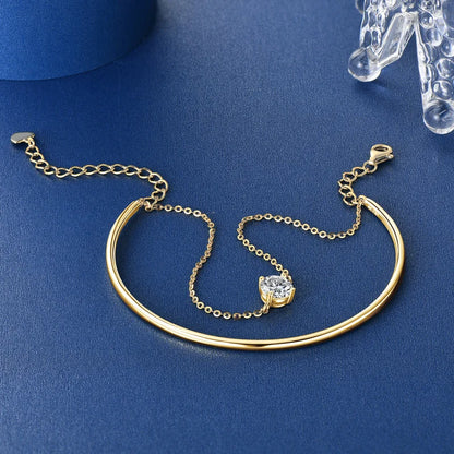 925 Sterling Silver Certified Jewelry EngagemenT 6.5mm 1CT Moissanite Four Claw Single Stone Bracelet Bangle