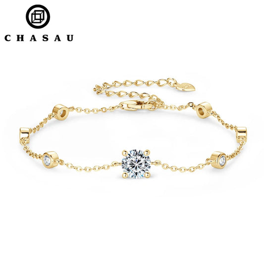 Original Charms 6.5mm&2.5mm D Color VVS1 Full Moissanite 925 Sterling Silver Chain Bracelets for Women with Gra Certificate