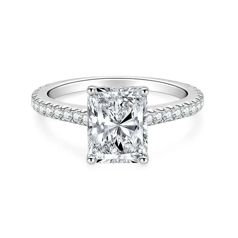 925 Silver 7x9mm 3.0ct Baguette Chamfered Fluted Radiant Cut Moissanite Ring Ladies Classic Engagement Ring for Women