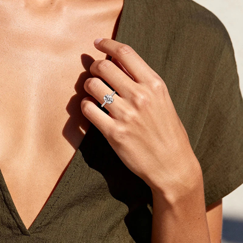 925 Silver Eternity Band 3CT 8x10mm Oval Cut D Color VVS1 Moissanite Classic  Engagement Jewelry Rings Gift for Women