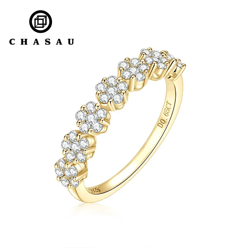 925 Silver 0.65CT 1.6mm & 1.5mm Round Moissanite Flower Half Eternity Band Lady Seven Little Flowers Exquisite Half-body Ring