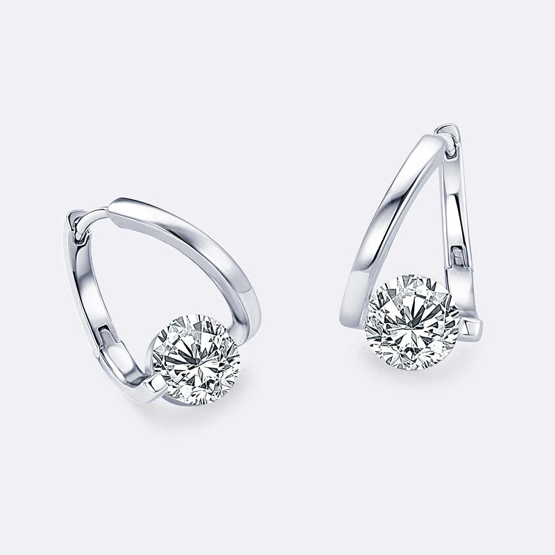 Chasau New GRA Certificated 6.5mm 1.0ct 2pcs Moissanite 925 Sterling Silver Ladies Single Stone Twisted Hoop Earrings