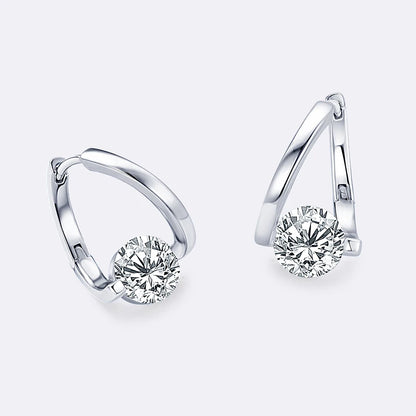 Chasau New GRA Certificated 6.5mm 1.0ct 2pcs Moissanite 925 Sterling Silver Ladies Single Stone Twisted Hoop Earrings