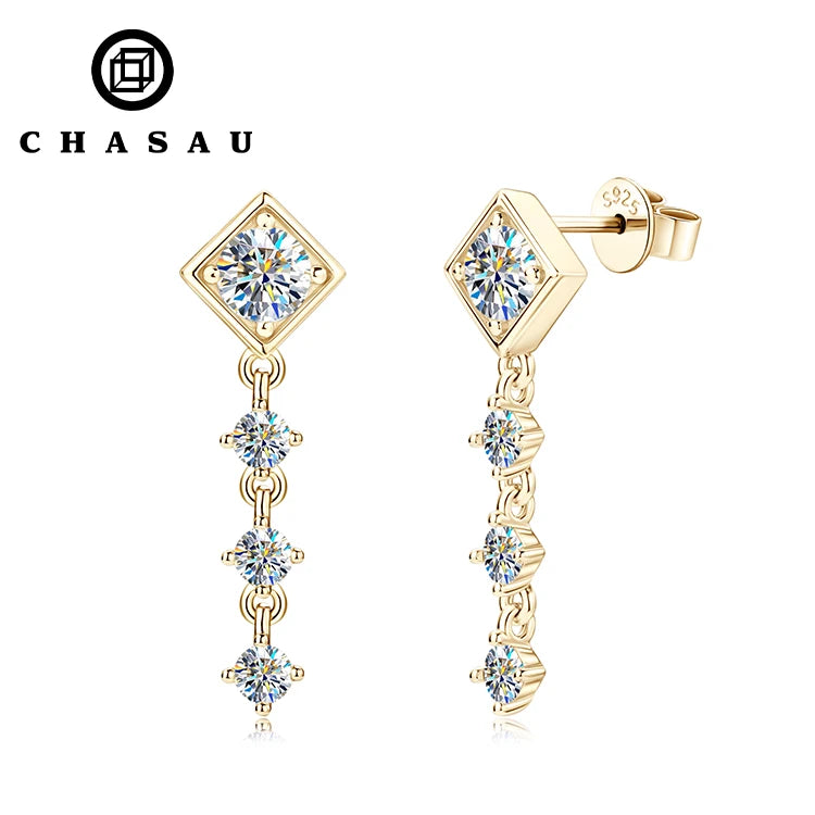 2023 Trendy Jewelry 100% Silver 925 Stud Certificate Sterling Silver 5mm 3mm D Moissanite Square Drop Earrings for Girls