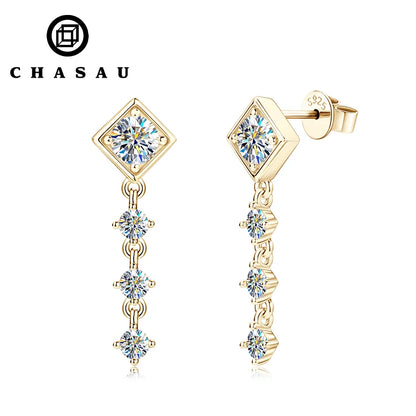 2023 Trendy Jewelry 100% Silver 925 Stud Certificate Sterling Silver 5mm 3mm D Moissanite Square Drop Earrings for Girls