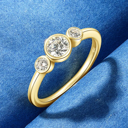 Three Stone Bezel Moissanite Ring