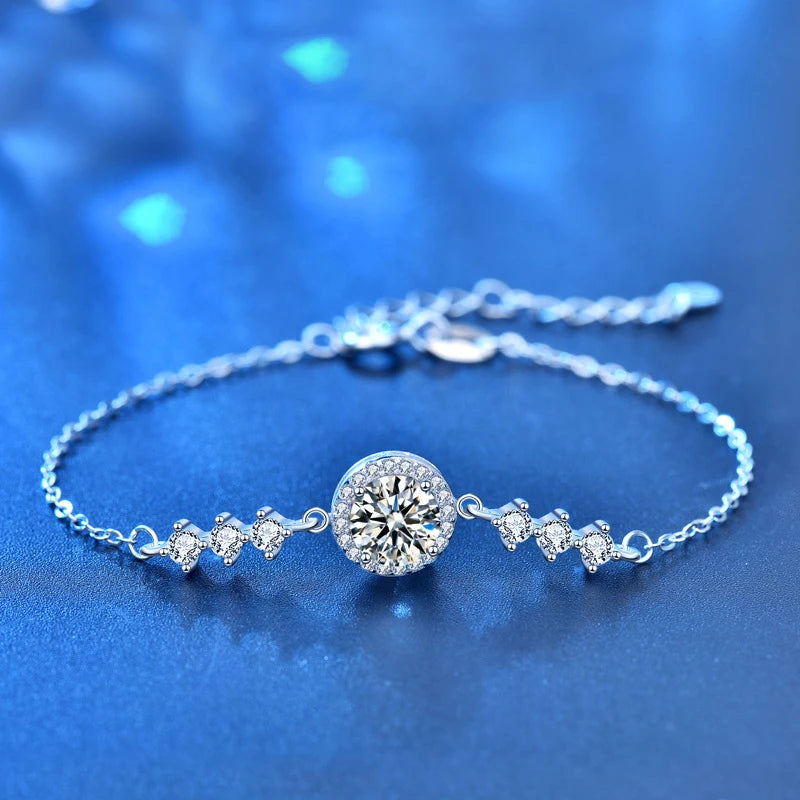 925 Sterling Silver Hand Chain Jewelry Gift Exquisite Adjustable Chain Link Infinity Bead Moissanite Bracelet for Women Girls