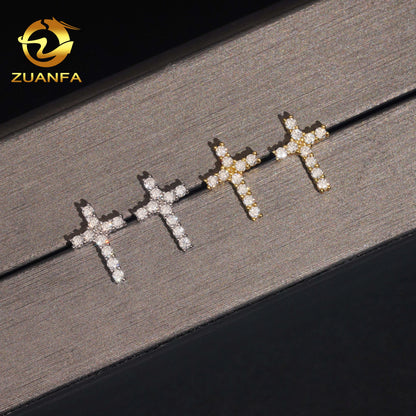 USA Stock Gra Certificate Cross Moissanite Stud Earrings 925 Sterling Silver Moissanite Iced Out Earrings for Men and Women