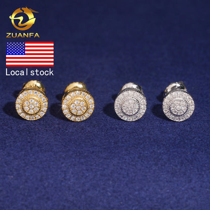 2025 Hot Selling Bulk Stock in America Warehouse Fashion Fire Jewelry Hip Hop S925 Screw Back VVS1 Moissanite Stud Earrings