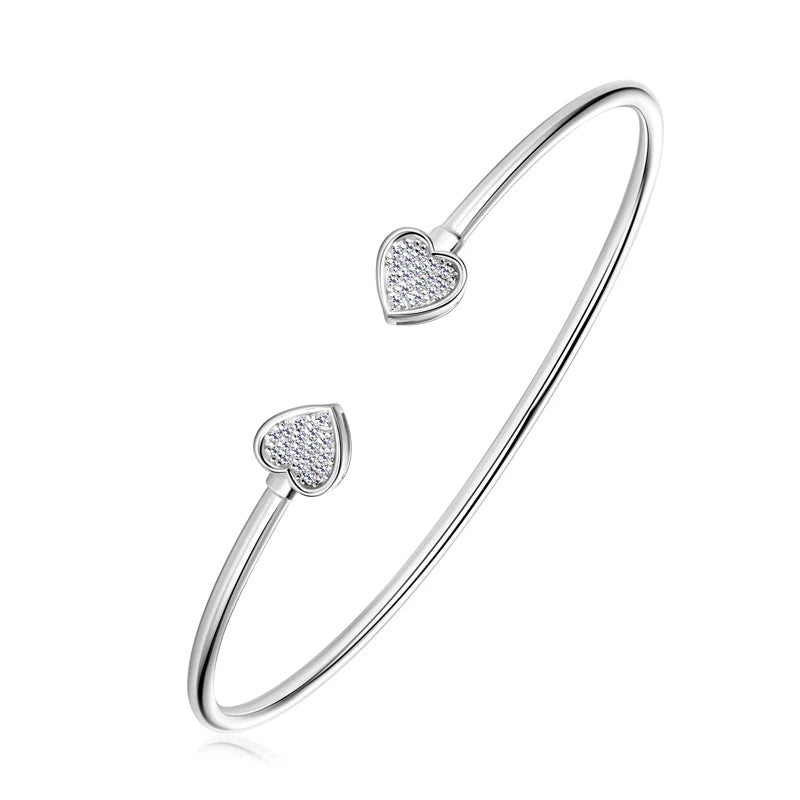 Women's 100% 925 Sterling Silver Bracelets Charms Jewelry Real Certified Engagement Gift Full Moissanite Heart Cuff Bangle