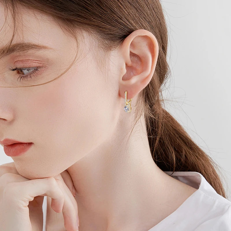 Sparkle 5mm 0.5ct Iced Out Light Luxury Moissanite 925 Sterling Silver U-Shaped Dangle Hoop Earrings for Women