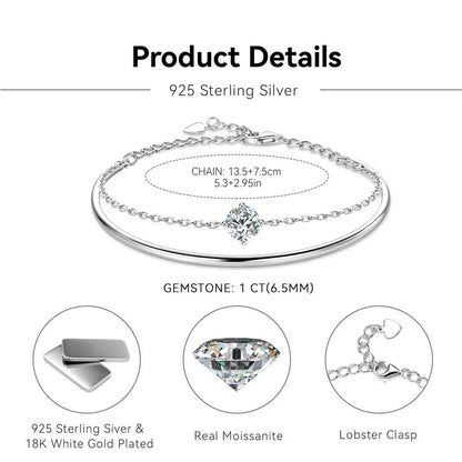 925 Sterling Silver Certified Jewelry EngagemenT 6.5mm 1CT Moissanite Four Claw Single Stone Bracelet Bangle