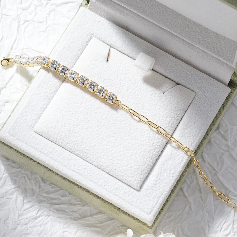 GRA 0.5CT 5MM Moissanite Tennis Bracelet Pass Diamond Tester 925 Sterling Silver Paperclip Chain Bracelets for Women