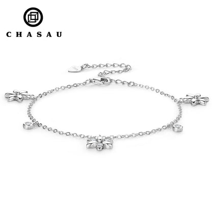 Adjustable Fashion Style S925 Silver Mossanite 2mm & 2.5mm Round Fine Flower Pendant VVS Moissanite Bracelet for Women Girls
