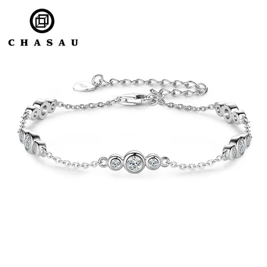 In Stock Jewelry 925 Sterling Silver Chain Wrapped 3mm&2mm Round VVS1 Moissanite Ladies Mossanite Bracelet With GRA Certificate