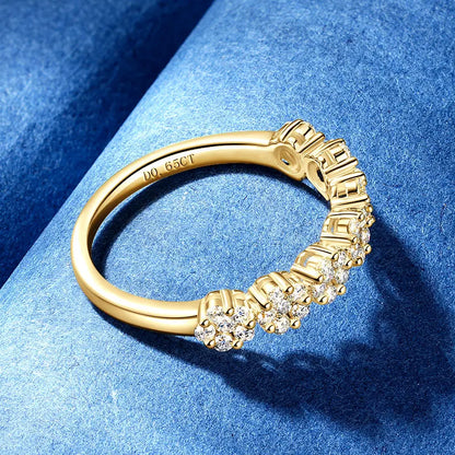 925 Silver 0.65CT 1.6mm & 1.5mm Round Moissanite Flower Half Eternity Band Lady Seven Little Flowers Exquisite Half-body Ring