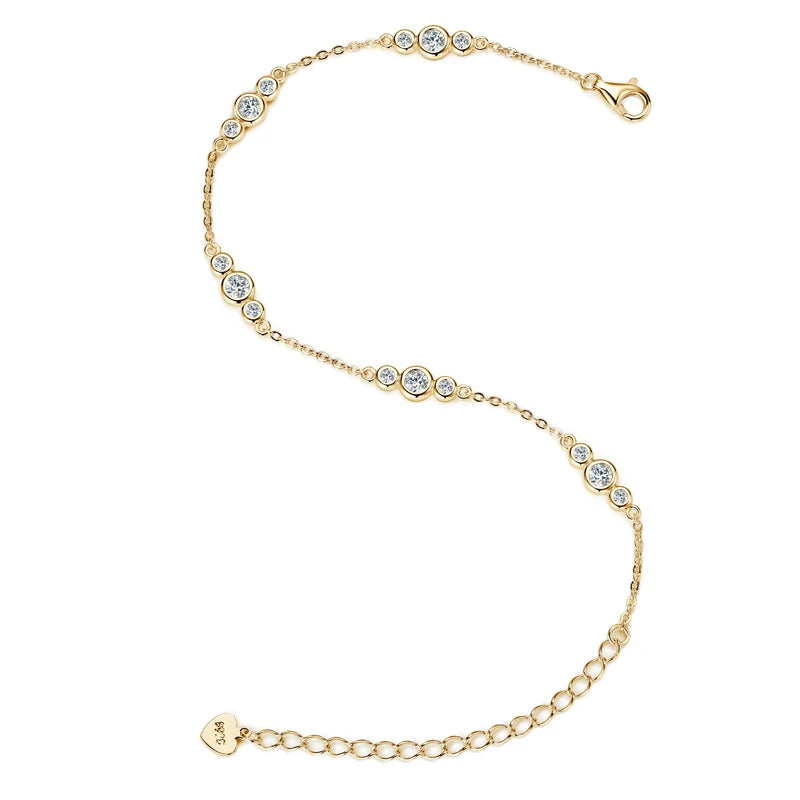 In Stock Jewelry 925 Sterling Silver Chain Wrapped 3mm&2mm Round VVS1 Moissanite Ladies Mossanite Bracelet With GRA Certificate