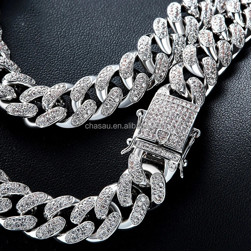 Custom Fine Jewelry Cubic Zirconia Rope Hip Hop Tennis Neck Chain Mens Link Necklace Cuban Gold Silver Chains Design for Men