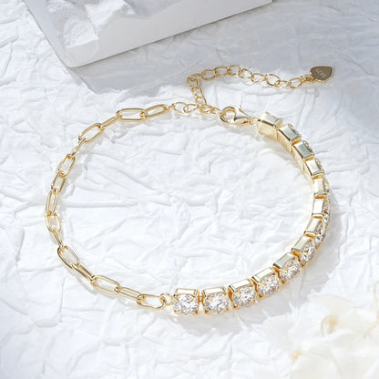 GRA 0.5CT 5MM Moissanite Tennis Bracelet Pass Diamond Tester 925 Sterling Silver Paperclip Chain Bracelets for Women