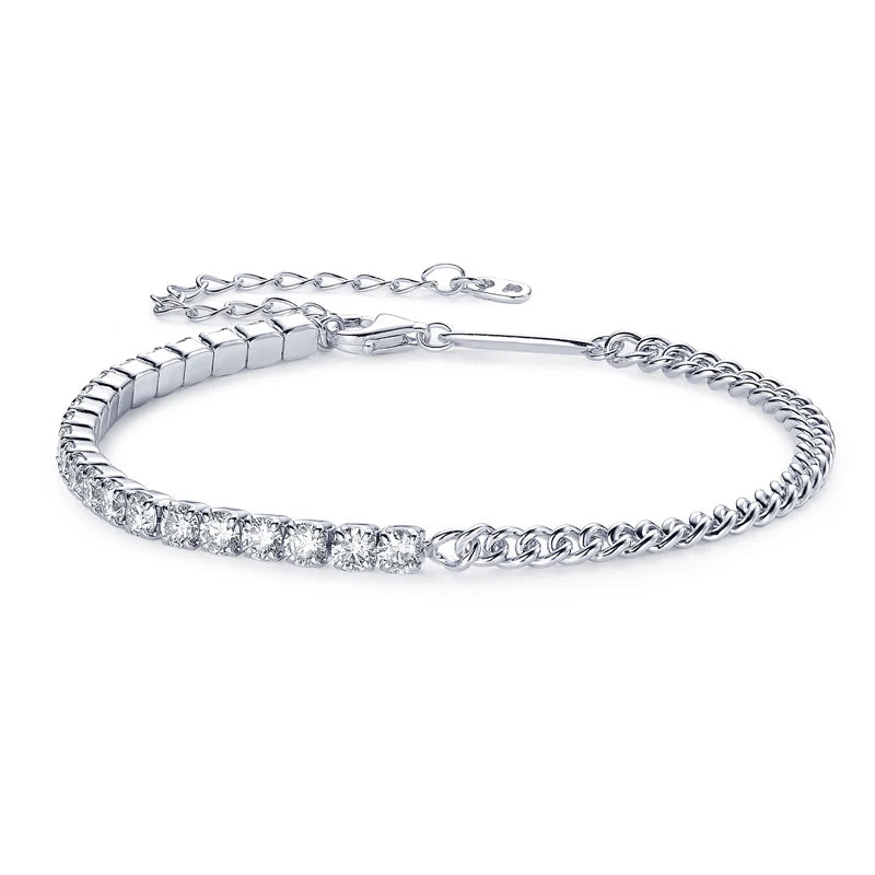 Pure Silver 925 Luxury Jewelry  3mm 2.20cttw Full D Moissanite Diamond Half Cuban Tennis Bracelets for Man Women
