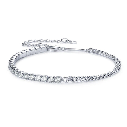 Pure Silver 925 Luxury Jewelry  3mm 2.20cttw Full D Moissanite Diamond Half Cuban Tennis Bracelets for Man Women