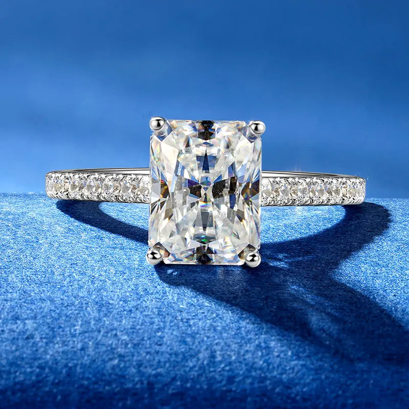 925 Silver 7x9mm 3.0ct Baguette Chamfered Fluted Radiant Cut Moissanite Ring Ladies Classic Engagement Ring for Women