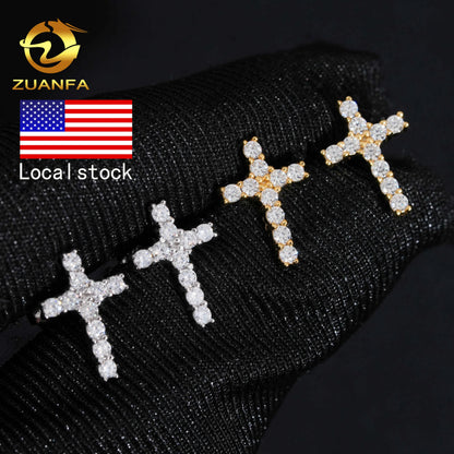 USA Stock Gra Certificate Cross Moissanite Stud Earrings 925 Sterling Silver Moissanite Iced Out Earrings for Men and Women