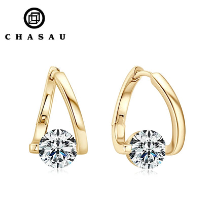 Chasau New GRA Certificated 6.5mm 1.0ct 2pcs Moissanite 925 Sterling Silver Ladies Single Stone Twisted Hoop Earrings