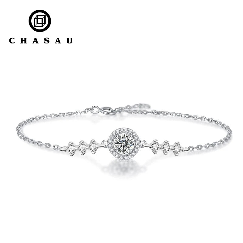 925 Sterling Silver Hand Chain Jewelry Gift Exquisite Adjustable Chain Link Infinity Bead Moissanite Bracelet for Women Girls