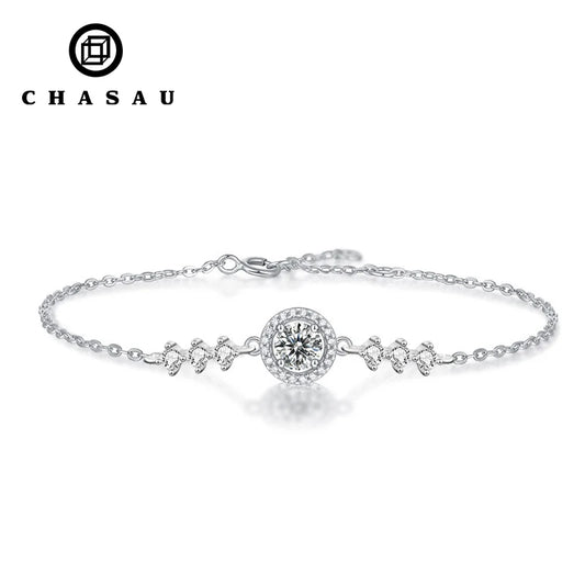 925 Sterling Silver Hand Chain Jewelry Gift Exquisite Adjustable Chain Link Infinity Bead Moissanite Bracelet for Women Girls