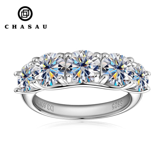 Engagement Wedding Ring Women D Color VVS1 925 Sterling Silver Five Stone Round Cut Moissanite Ring for Women