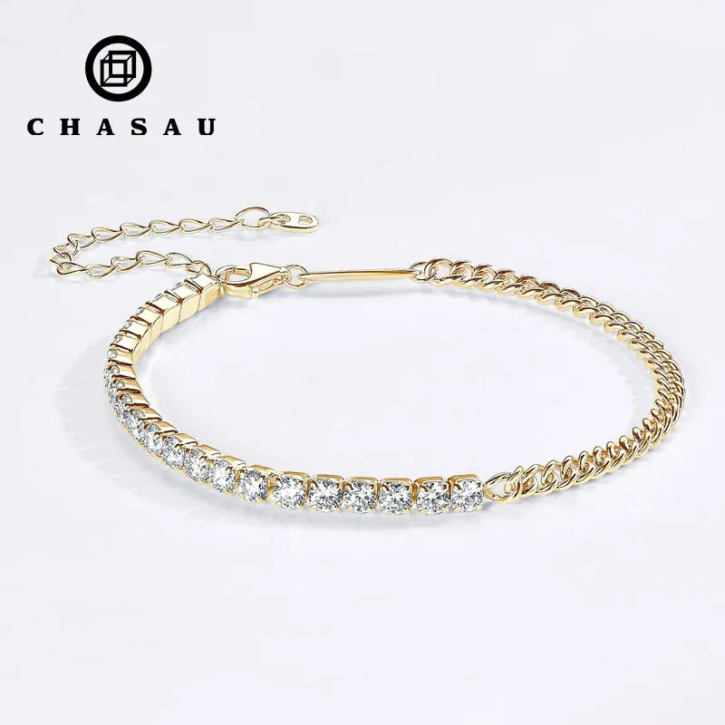 Pure Silver 925 Luxury Jewelry  3mm 2.20cttw Full D Moissanite Diamond Half Cuban Tennis Bracelets for Man Women