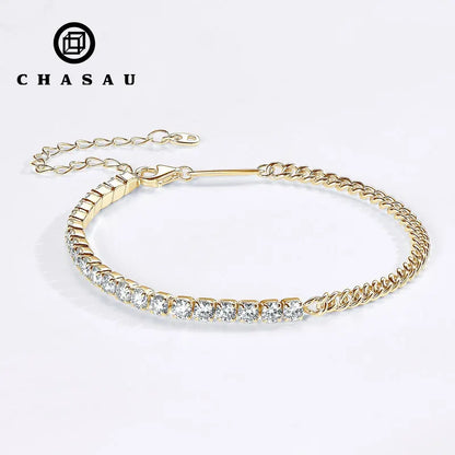 Pure Silver 925 Luxury Jewelry  3mm 2.20cttw Full D Moissanite Diamond Half Cuban Tennis Bracelets for Man Women