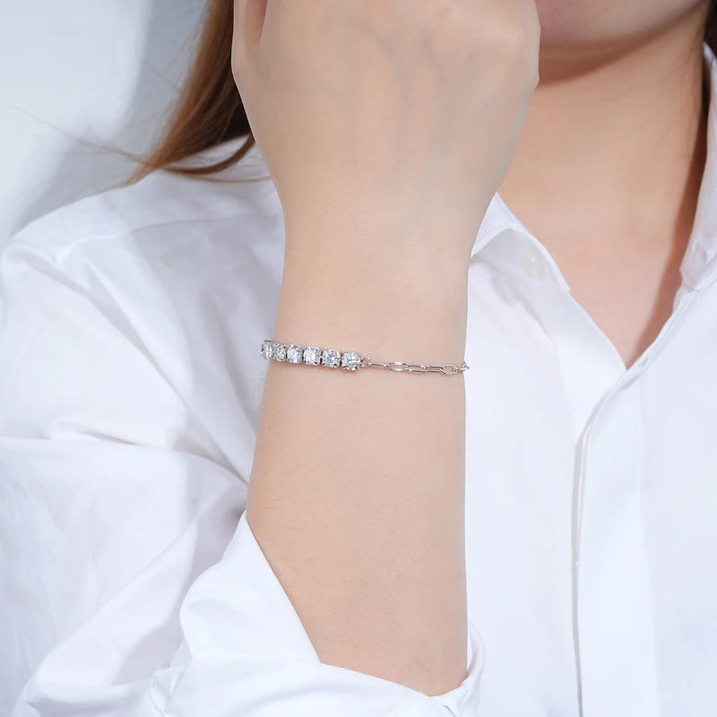 GRA 0.5CT 5MM Moissanite Tennis Bracelet Pass Diamond Tester 925 Sterling Silver Paperclip Chain Bracelets for Women