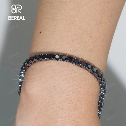 [US] in Stock 5MM Black Vvs Moissanite Tennis Bracelet Iced Out Round Brilliant Cut Diamond 925 Silver Tennis Chain