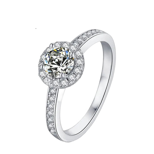 Latest Style New Designed with GRA Certification 5mm 0.5CT Moissanite S925 Sterling Silver Engagement Halo Ring for Women
