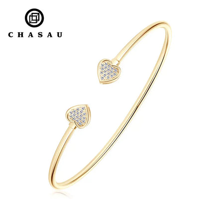 Women's 100% 925 Sterling Silver Bracelets Charms Jewelry Real Certified Engagement Gift Full Moissanite Heart Cuff Bangle