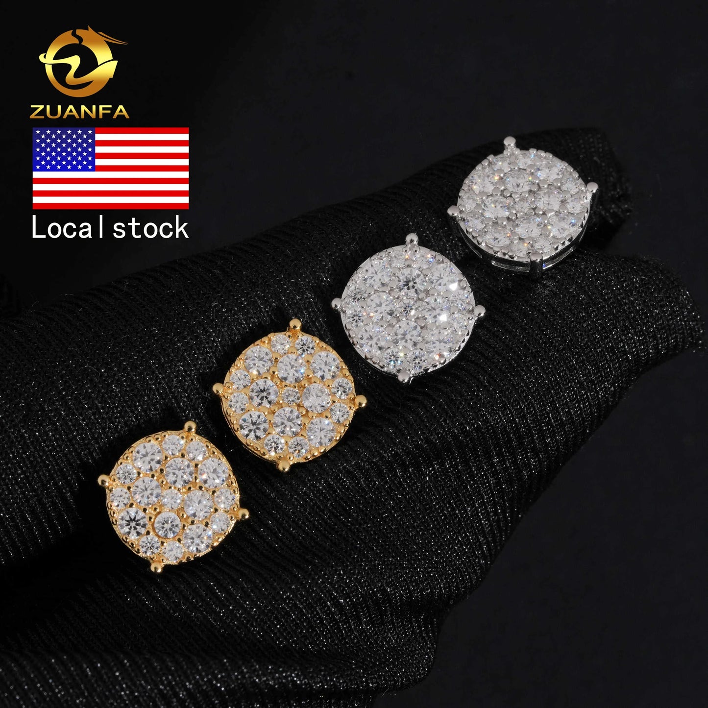 US Local Stock Fast Shipping Hip Hop Style Iced Out Mens Iced Out Diamond 925 Silver Moissanite Earrings