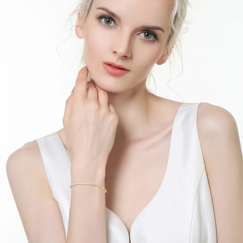 Hand Jewelry 2mm Moissanite Bracelet Korean Ins 925 Sterling Silver Paper Clip Chain Adjustable Bracelets for Women