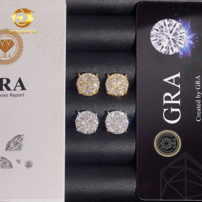 US Local Stock Fast Shipping Hip Hop Style Iced Out Mens Iced Out Diamond 925 Silver Moissanite Earrings