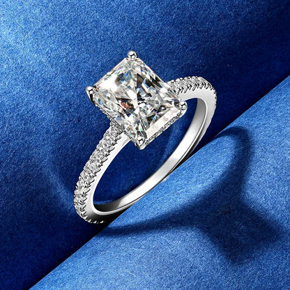 925 Silver 7x9mm 3.0ct Baguette Chamfered Fluted Radiant Cut Moissanite Ring Ladies Classic Engagement Ring for Women